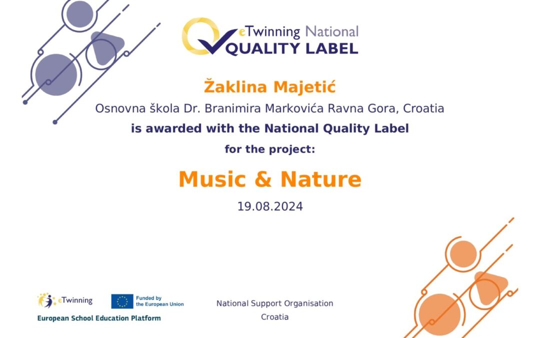 Novo priznanje za eTwinning projekt Music & nature